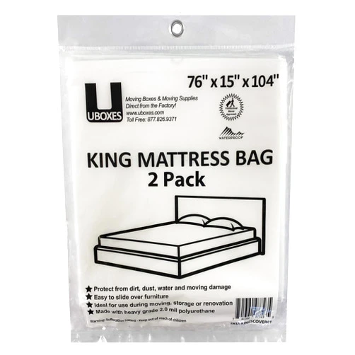 Uboxes King Mattress Poly Covers, 76 x 15 x 104 inch, 2 Pack