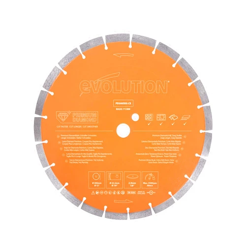 Evolution Power Tools Premium Diamond Blade 12-Inch for Disc Cutter, Concrete Saw | 1 Inch Arbor | High Diamond Concentration | Segmented Diamond Blade for Masonry, Brick, Stone, Roof Tile, Concrete