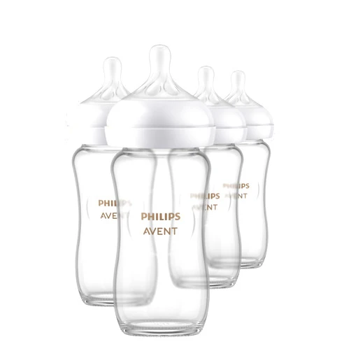 AVENT Philips AVENT Glass Natural Baby Bottle with Natural Response Nipple, Clear, 8oz, 4pk, SCY913/04
