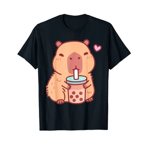 Anime Bubble Tea Neko Kawaii Girls Teen Lover Cute Capybara Kawaii Anime Drinking Bubble Tea Lover Girls T-Shirt
