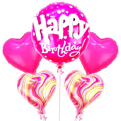 KatchOn, Happy Birthday Balloon Pink Set - Huge, 23 Inch, Pack of 5 | Pink Happy Birthday Balloons, Pink Heart Balloons | Hot Pink Birthday Balloons | Pink Mylar Balloons, Pink Birthday Decorations