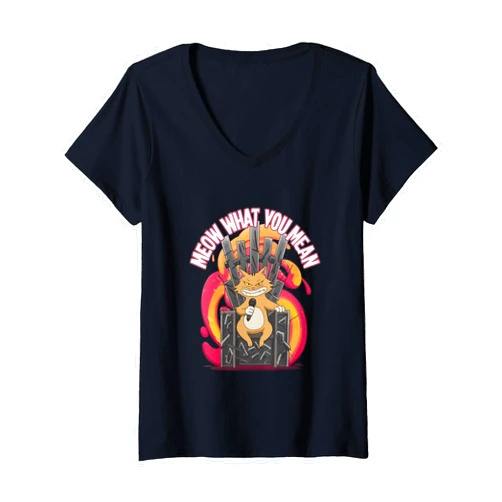 Unfiltered Humor Bold Sarcasm Tees for Witty Fans Womens Smug Cat Censorship Throne Funny Jokes for Humor Lovers V-Neck T-Shirt