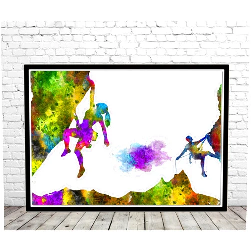 Custom Rock climbing couple wall art watercolor print extreme sport man male woman and girl mountain climbers room Print Picture Home Decor images Photo Poster Art Wall Hanging,96
