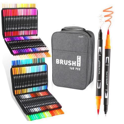 Nauets Double Brush Marker Pens,168 Colors Markers Set,Double Tip Brush Pens Art Markers for Kids Adult Coloring Book Hand Lettering Journaling Note Calligraphy Drawing Art Supplies Kit
