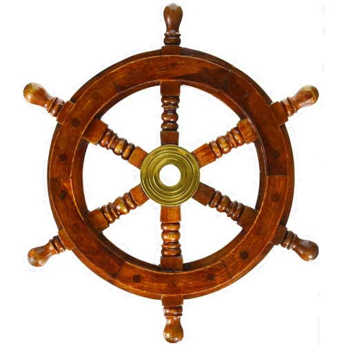 ECTORIA 12 Inch Nautical Sheesham Wooden Pirate Ship Wheel with Brass Wall Decor Handcrafted Gifts
