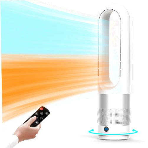 KIAMI Bladeless Tower Fan, 1400W Space Heater & 40W Cooler Fan Combo with Remote, 80°Oscillation, 8 Speeds and 3 Heating Modes, 9H Timer, LED Display, Fast Safety Heat and Quiet for Bedroom, Kitchen, Office