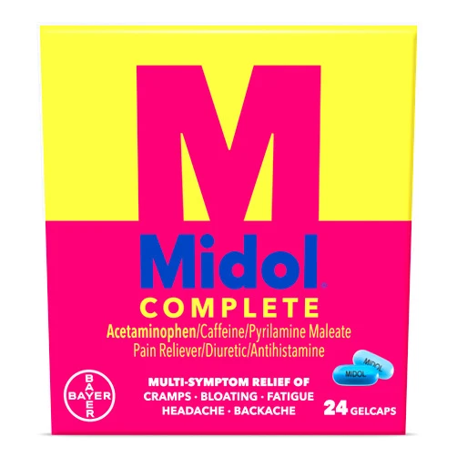 Midol Complete Gelcaps 24ct: Midol Complete Menstrual Pain Relief Gelcaps with Acetaminophen for Menstrual Symptom, PMS Relief, and Period Cramp Relief - 24 Count (Packaging May Vary)