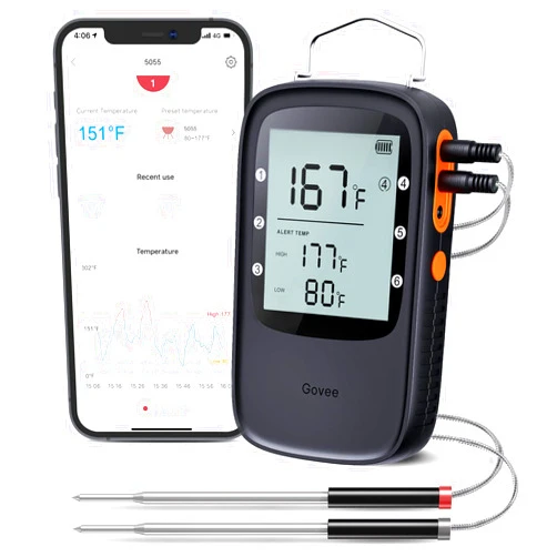 Govee Bluetooth Meat Thermometer, Wireless Meat Thermometer for Smoker Oven, Digital Grill Thermometer with 2 Probes, Timer Mode, Smart LCD Backlight BBQ Thermometer for Cooking Turkey Fish Beef