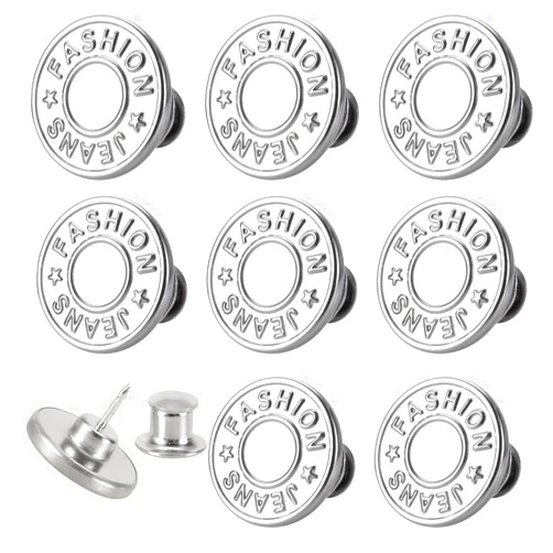 ZENGLU [Upgraded] 8 Sets Jean Buttons pins No Sew Instant 17mm Replacement Button Adjustable Pants Buttons Kit