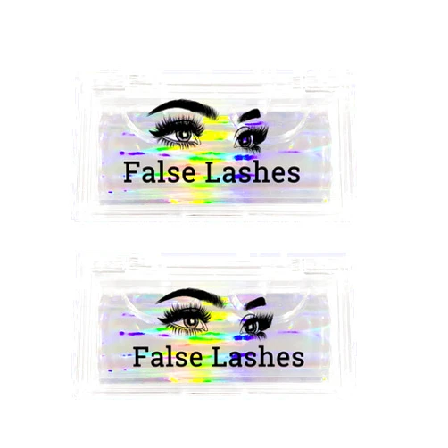 BRVN Custom False Eyelashes Packaging Boxes with Logo - 30 pcs Acrylic Eyelash Cases with Clear Trays and Bottom Cards (Holographic - 30pcs)