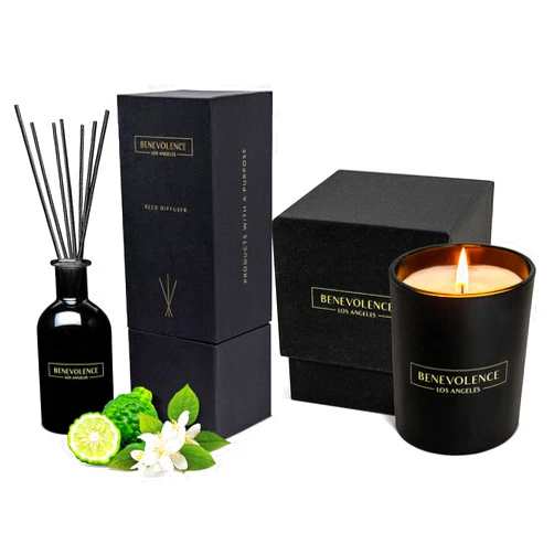 Benevolence LA Benevolence Candles and Reed Diffuser Set | Bergamot & Jasmine Scented Candle and Fragrance Diffuser Bundle Natural Soy Candles for Men | Bathroom Diffuser