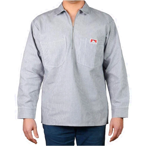 Ben Davis Long Sleeve Shirts Men - Poly Cotton - Half Zipper - Pockets, Hickory Strip, X-Large
