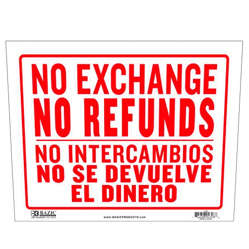 BAZIC Products No Intercambios No Se Devuelve El Dinero Sign, No Exchange No Refunds Signs, Plastic Signage for Store Retail Shops, 1-Pack