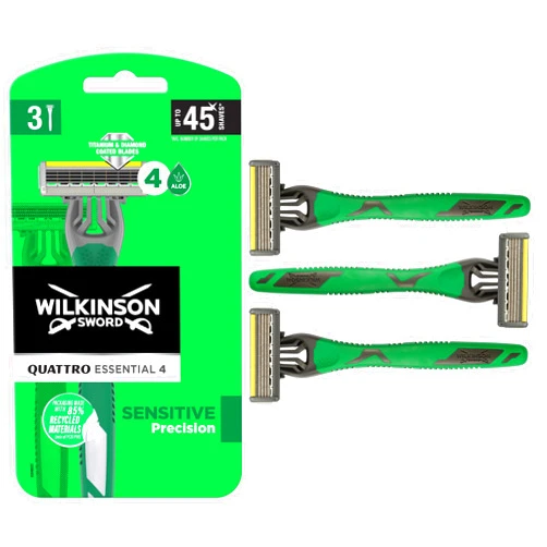 Wilkinson Sword Quattro Titanium Sensitive Men's Disposables Razors x 3