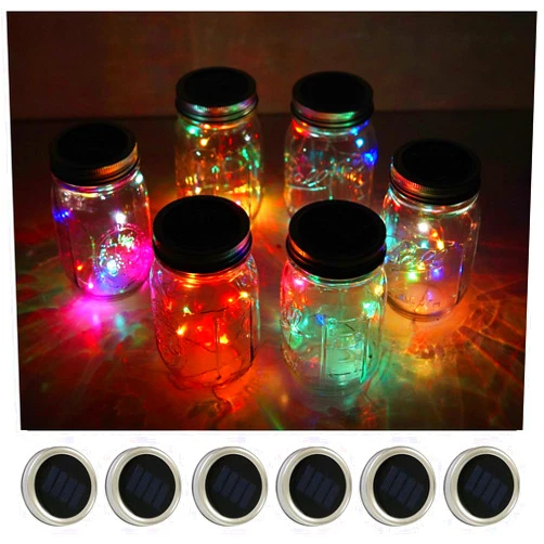 Decorman Solar Mason Jar Lid Lights, 6 Pack 10 LED Waterproof String Fairy Star Firefly Jar Lids Lights for Patio Garden Yard Lawn Party Wedding Christmas Decoration(Jars & Hangers Not Included)