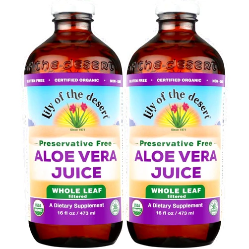 Lily of the Desert Aloe Vera Juice, Whole Leaf Filtered 2-Pack, Organic & Preservative Free – Natural Vitamins, Digestive Enzymes for Gut Health, Glowing Skin & Wellness, 16 Fl Oz Ea