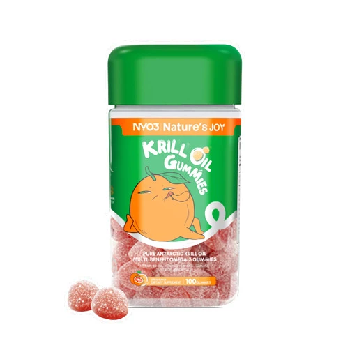 NYO3 Omega 3 Gummies for Kids, Krill Oil Gummies 135mg for Adults, EPA + DHA Omega 3 Supplement for Joint, Heart, Brain and Immunity Health Support, Orange Flavor 100 Gummies Chews