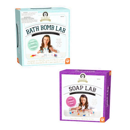MindWare Science Academy Soap Lab and Bath Bomb Lab - Clean Chemistry Kits for Kids: Set of 2