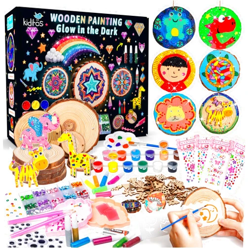 Kiditos Wooden Painting Kit,Glow in The Dark Wood Painting Crafts for Kids Age 3-12,Creative Art Paint Toys Kit,Boys Girls Birthday Christmas Gifts