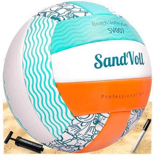 SandVoll Beach Volleyball Ball for Outdoor - Air Pump and Black Marker Included. for Kids, Youth and Adults - Official Size 5 - Sand or Grass Outdoor Volleyball