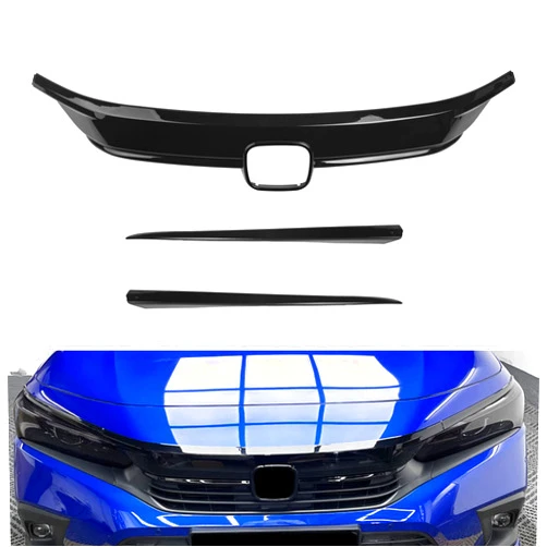 x xotic tech Exterior Front Bumper Hood Grille Upper Stripe Cover Trim, Glossy Black, Compatible with Honda Civic Sedan 11th Gen 2022 2023 2024 2025