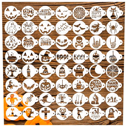 Hosomono Halloween Cookie Stencils Reusable Small Pumpkin Face Ghost Spider Web Baking Stencil Boo Trick or Treat Happy Halloween Templates for Wood Craft Coffee Cake
