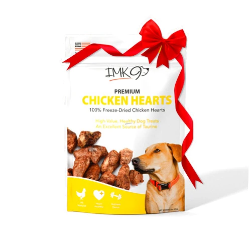 IMK9 Chicken Hearts for Dogs - Freeze Dried Chicken Dog Treats - Natural Taurine, Better than Duck, Turkey - Single Ingredient, Dehydrated Chicken, Grain Free for Pets, Puppy, Cats Training - Made in USA