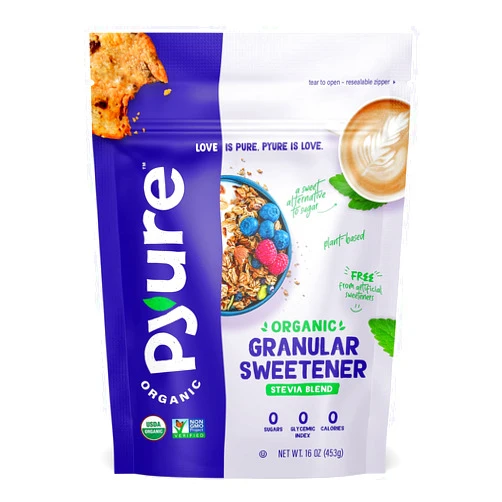 Pyure Organic Stevia Blend | Granulated All-Purpose - White Sugar Substitute | Zero Carb, Zero Sugar, Zero Calorie | Plant-Based Stevia and Erythritol Sweetener for Keto Friendly Food | 1 lb (16 oz)