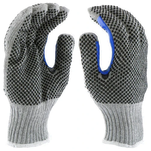 West Chester 712SKBSGT Heavy Weight Poly Cotton Gloves – Gray, Large, String Knit PVC Dotted Gloves with PVC Stripe Reinforcement