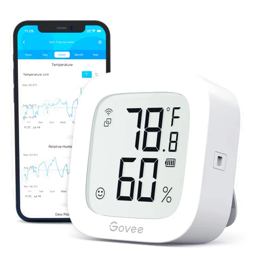 Govee WiFi Thermometer Hygrometer H5103, Indoor Bluetooth Temperature Humidity Sensor with Electronic Ink Display, App Notification Alert, Free Data Storage Export, Digital Remote Monitor for Bedroom