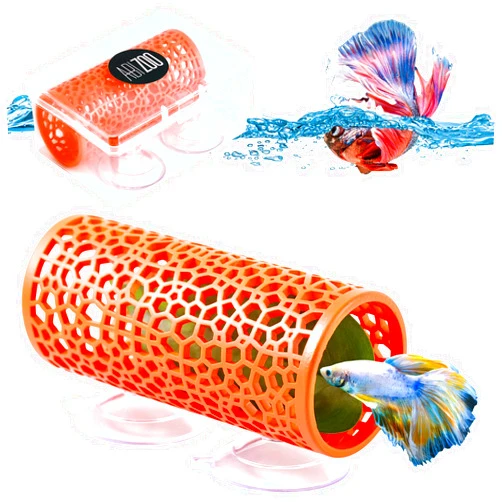 Abizoo Aquarium cave, Betta Tunnel Orange Hollow Out Design Betta Fish Toys Aquarium Ornament for Small Fish Shrimp Habitat Smooth Betta Hammock Hideout Tank décor