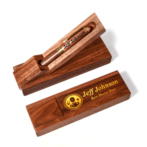 Nyareka Personalized Wooden Pen with Folding Case, Custom Dark Walnut Ballpoint Pen with Gold Engraved Text, Great Gift Idear for Teach, Doctor and Nurse