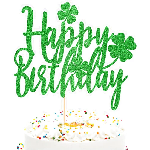 Qerleny Lucky Clover Happy Birthday Cake Topper,Green Glitter St. Patrick's Day Birthday Cake Decorations,St.Patrick's Day Theme Party Decoration supplies (1)