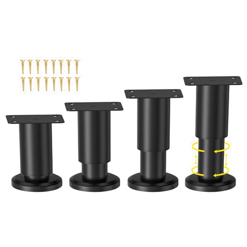 Wlrrcwdttc 4 Pcs Metal Adjustable Furniture Legs 3.15-4.72 inch, Adjustable Cabinet Legs for Sofa/Bed/Chair/Couch/Dresser/Table, Heavy Duty Bed Replacement Support Legs for Bed Frame/Bed Center Slat