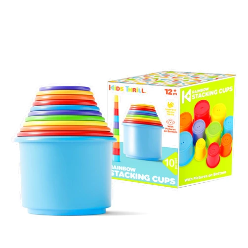 KIDSTHRILL Rainbow Colors Baby Stacking Cups for Toddlers, Tall Baby Stacking Toys Nesting Cups, Drain Holes for Bath Toys, Educational & Motor Skills Sorting & Nesting for 1 2 3 Years Old