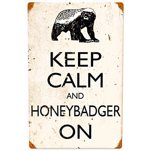 Maizeco Retro Honey Badger Metal Tin Signs 8x12 Inch Decorative Poster Plate for Coffee House Bar Pub Kitchen Beer Funny Wall Decor