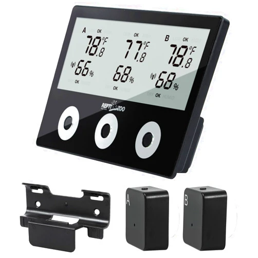 REPTI ZOO 3-Channels Reptile Thermometer Humidity Gauge, Wireless Digital Thermometer Hygrometer for Reptile Tank, Hygrometer Thermometer Monitor with Alarm Function Large Screen Display