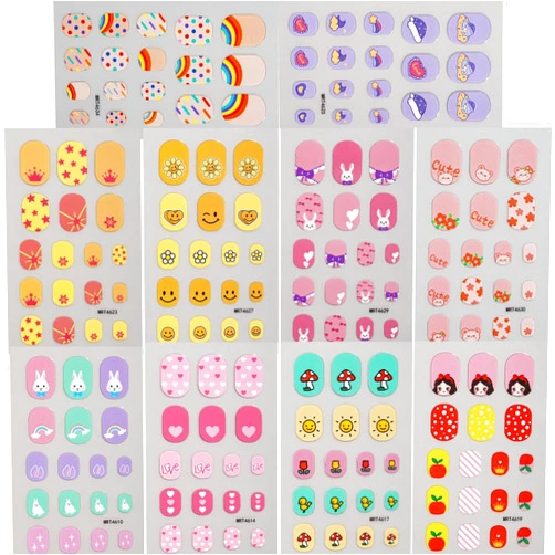 Sevgob 10 Sheets Colorful Kid Nail Stickers Full Nail Wraps for Kids Girls Self Adhesive Nail Strips for Nail Art Decoration Fun Including Rainbow Star Rabbit Fruit Strawberry Heart Sun for Age 7 and Older