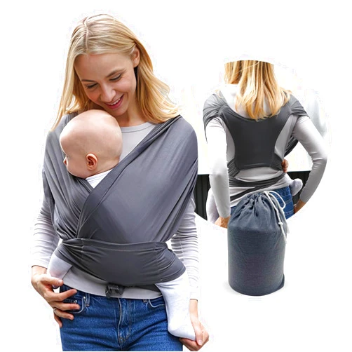 Reidio Baby Wrap Carrier Hands Free Baby Carrier Sling All in 1 Design Easy to Wear Soft & Stretchy Baby Carrier for Newborns to Toddlers 7-35 lbs (2#Dark Grey, M)