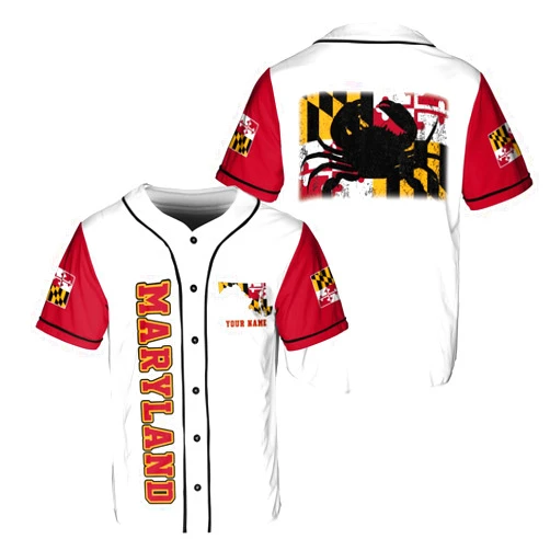 Tinoshop Personalized Maryland State Pride Flag Baseball Jersey Shirt, Maryland Crab Shirt Gift Mens Womens Maryland Shirt