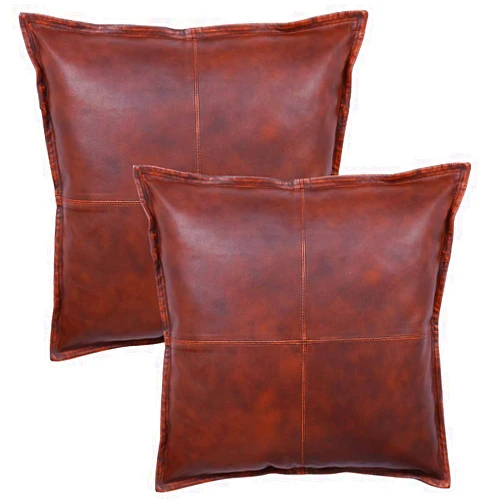 TOMJACK Lambskin Leather Pillow Cover - Sofa Cushion Case - Decorative Throw Covers for Living Room, 18 x 18 Inches - Tan Antique Box Pack of 2