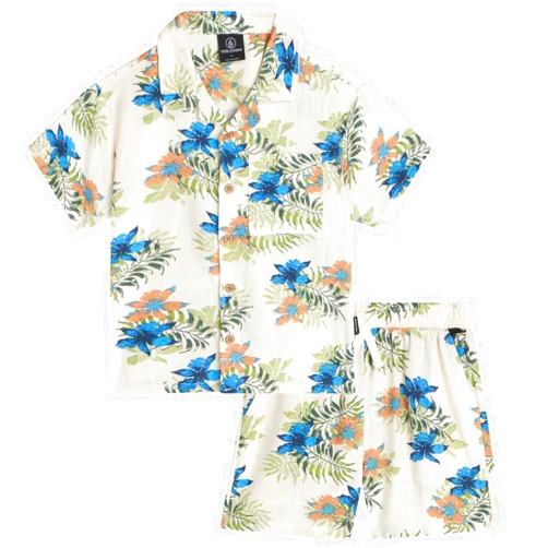 Volcom Boys' Cabana Set - 2 Piece Hawaiian Short Set Button Down Shirt and Shorts - Summer Beach Outfit for Boys (Size 2T-7)