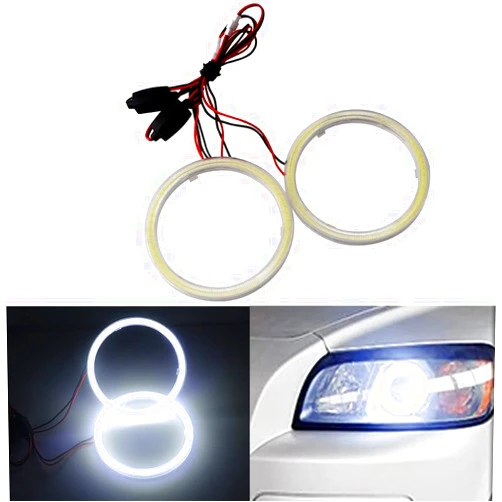 Qasim 1 Pair 90MM 66SMD COB LED for Angel Eyes Halo Ring DRL LED Fog Light Lamp with Cover White 12V 24V DC