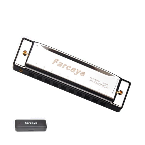 Farcaya Harmonica for Beginners Adults Blues Harp Diatonic C Key 10 Holes 20 Tones Metal Mouth Organ with Hard Case and Cleaning Cloth (Silver)