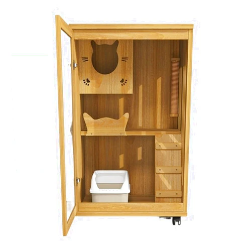 VSULZVNU Cat Villa Cat Cage Ecological Cat Villa Oversized Cat Cage Wooden Cat House Cat Litter Closed Wipeable Cat House (Size : Wood Color)