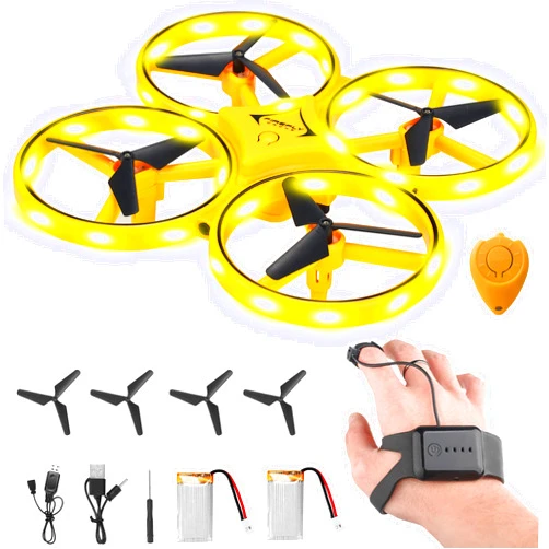 Awaiymi 2024 Upgraded Hand Controlled Drone for Kids Small Rc Quadcopter Drone Aircraft With Smart Watch Controlled, Cool LED Remote Control Drone 360° Flips, 3 Modes, 2 Larger Capacity Batteries