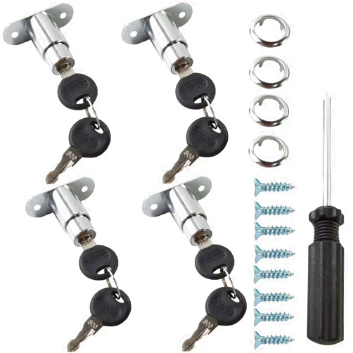 GXXMEI 4PCS Drawer Desk Wardrobe Cabinet Push Plunger Lock with 1pc Slotted Screwdriver, 3/4