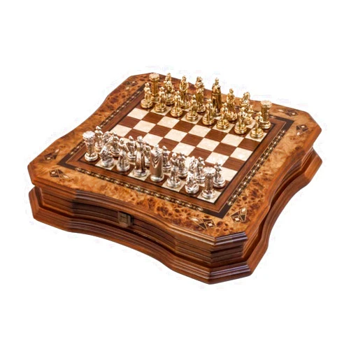 Chess and games shop Muba Handmade Chess Set Mosaic Art 15inch - Wooden Chess shess Board with Metal Chess Pieces- Gift Item