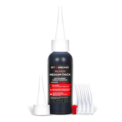 Starbond 2 oz. Black Medium-Thick CA Glue (Premium Cyanoacrylate Super Glue) Knot Filler 500 CPS Viscosity for Woodworking, Woodturning, Carpentry, Guitar, RC Hobby