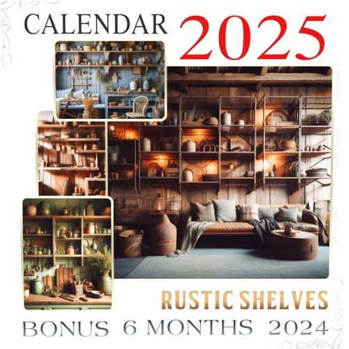Anita Pittman Rustic Shelves Caledar 2025: 18-Month Covering Jul 2024 to December 2025, Bonus 6 Months 2024 ,with Holidays, Large Note Sections, Great Gift For Organizing & Planning